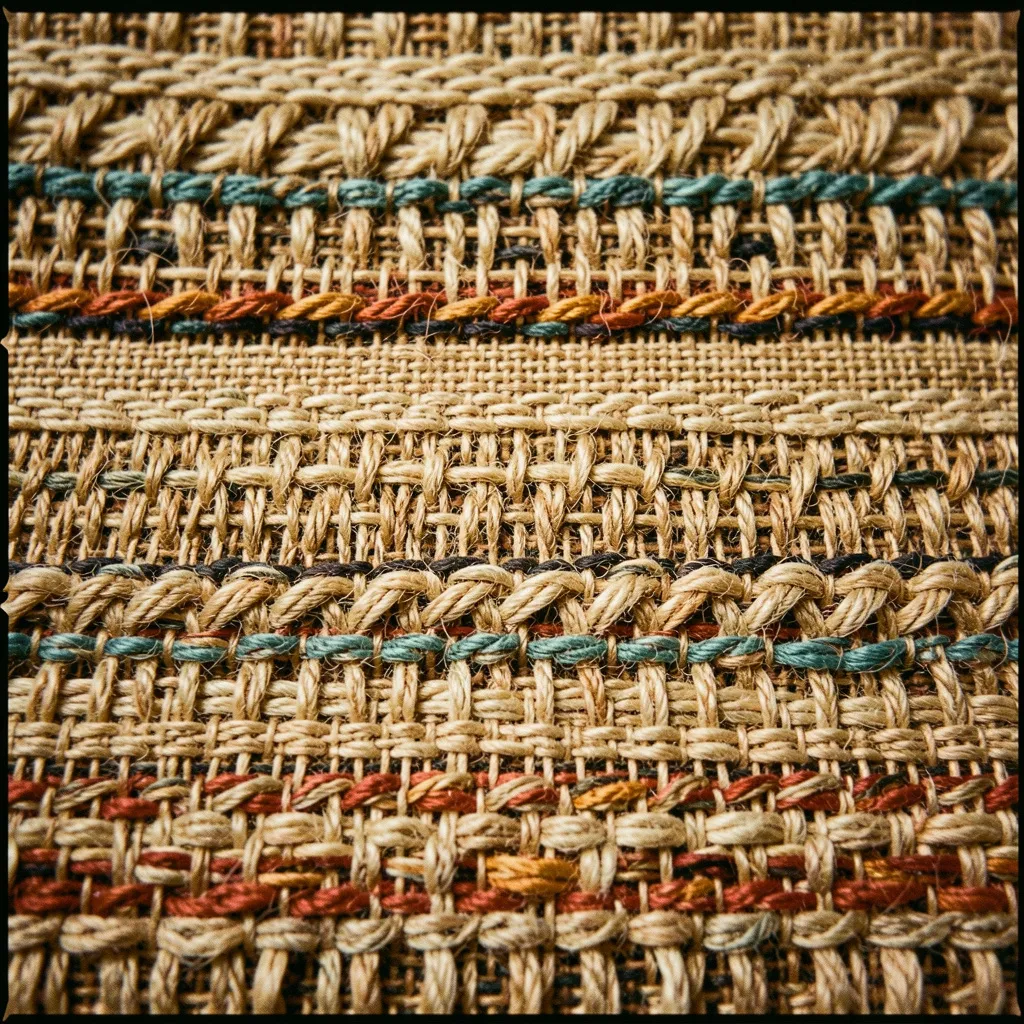 Detailed tapestry weaving process showing intricate thread work